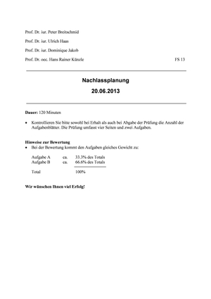 Nachlassplanung Prüfung 2013