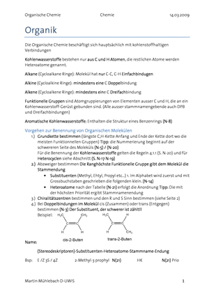 Chemie I+II Zusammenfassung Organik Teil 1