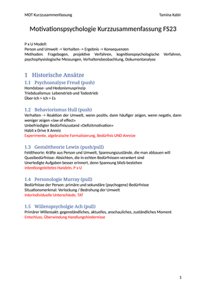 Motivationspsychologie Kurzzusammenfassung