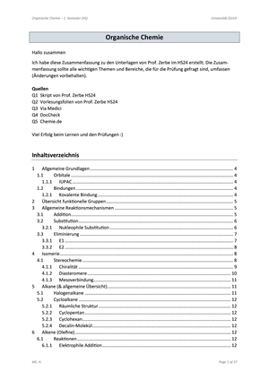 Zusammenfassung HS24 organische Chemie (ganzes Skript & Vorlesung)