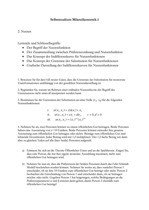 Mikro II: Selbststudium Nutzen 2 + Lösung