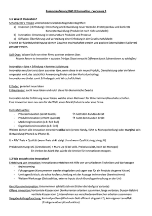 Zusammenfassung Vorlesung Teil Innovation