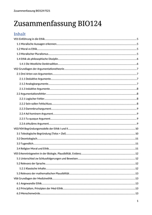 Zusammenfassung BIO124