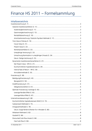 Formelsammlung Corporate Finance