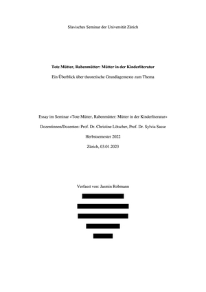 Essay "Tote Mütter, Rabenmütter: Mütter in der Kinderliteratur"