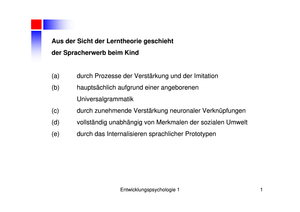 Entwicklungspsychologie 1 Übungen 2006
