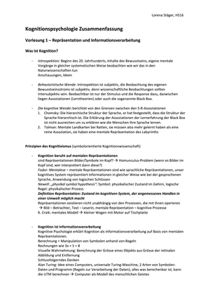 Kognition Zusammenfassung und Prüfungsbericht HS16
