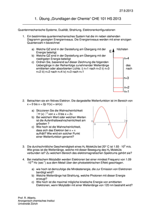 CHE101 HS2013: Übung 1