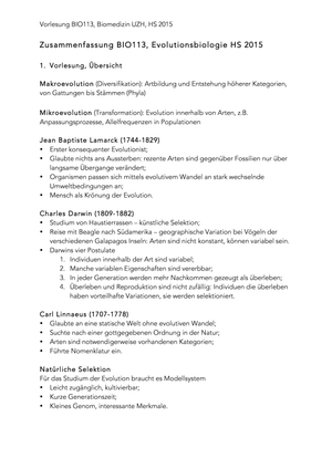 Zusammenfassung BIO113 HS 2015