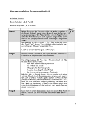 Rechtssetzungslehre Prüfung + Lösung HS16