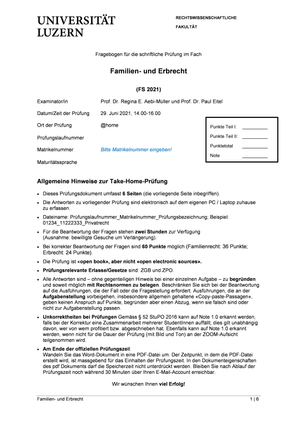 Bachelor Passerelle ZHAW Familien- und Erbrecht FS21