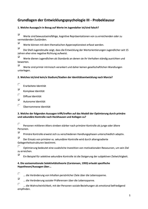 Entwicklungspsychologie 3: Probeklausur