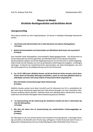 Kirchenrecht(sgeschichte) Prüfung 2011 Musterlö.