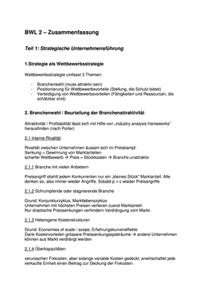 BWL II, Teile "Strategie" und "HRM"