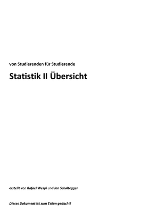 Übersicht Statistik 2 HS17/FS18