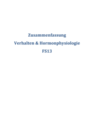 BIO 122 Verhalten und Hormonphysiologie FS13