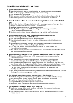 Entwicklungspsychologie 3: MC-Fragen Update