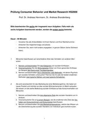 Consumer Behaviour Prüfung HS09