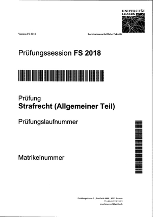 Prüfung Strafrecht AT FS18