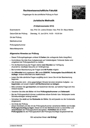Juristische Methodik Prüfung FS14