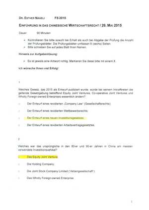 Einführung chinesisches WR PRüfung + MuLö FS15