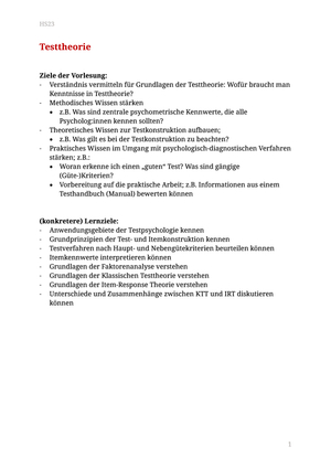 Zusammenfassung Testtheorie