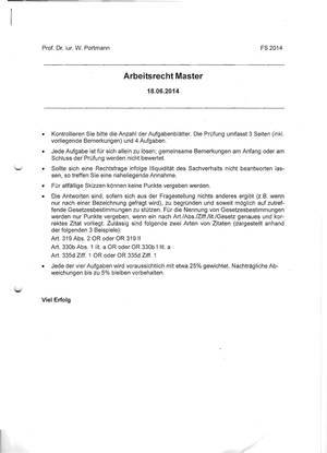 Arbeitsrecht (Master) Prüfung 2014 + MuLö
