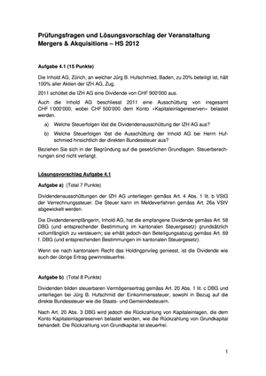Mergers&Acquisitions Prüfung 2011 MuLö (Aufg.4)