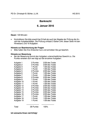 Bankrecht Prüfung + Musterlösung HS15