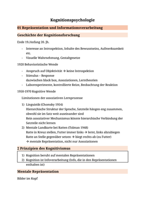 Kognitionspsychologie 1 Zusammenfassung