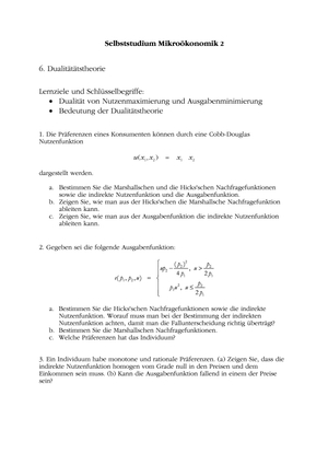 Mikro II: Selbststudium Dualitätstheorie1 + Lösung