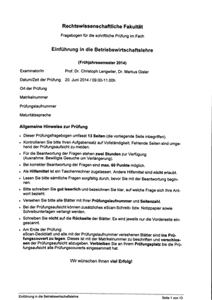 Einführung BWL Prüfung FS14