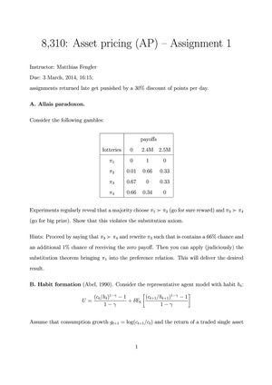 Asset Pricing Assignment 1 FS14