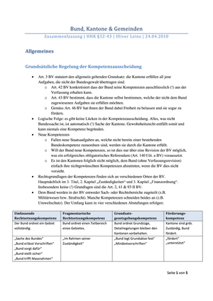 Zusammenfassung: Bund, Kantone & Gemeinden