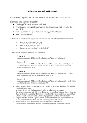 Mikro II: Selbststudium Risiko&Unsicherh1 + Lösung