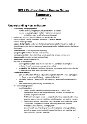 Summary BIO 215 (2015)