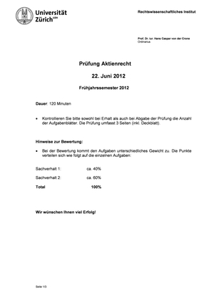 Aktienrecht Prüfung 2012