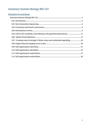 Summary Systems Biology
