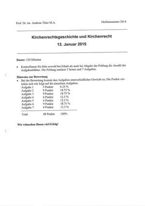 Kirchenrecht(sgeschichte) Prüfung 2014