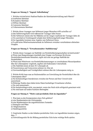 Entwicklungspsychologie 3: Übungsfragen