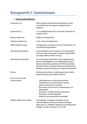 Zusammenfassung Europarecht: Institutionen