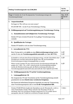 Versicherungsrecht Prüfung 2014 Musterlösung
