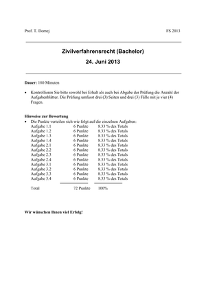 Zivilverfahrensrecht Prüfung 2013
