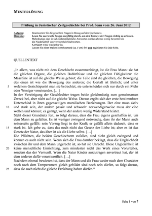 Jur. Zeitgeschichte Prüfung 2012 Musterlösung