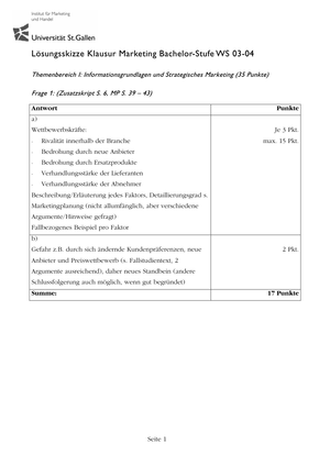 Marketing  Prüfung HS2003 Lösungen