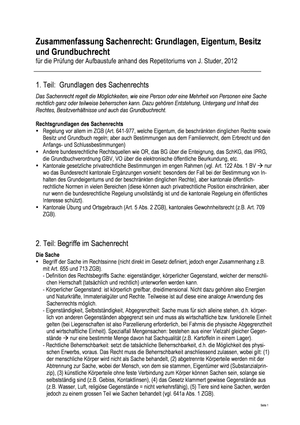 ZSF Sachenrecht: Eigentum, Besitz, Grundbuch