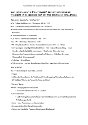Positionen der klassischen Filmtheorie ZF HS23