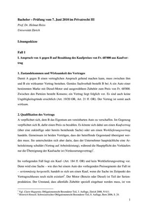 Privatrecht III Prüfung 2010 Musterlösung