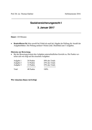 Sozialversicherungsrecht I Prüfung + MuLö HS16