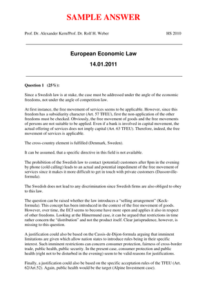 European Economic Law Prüfung 2010 Musterlösung